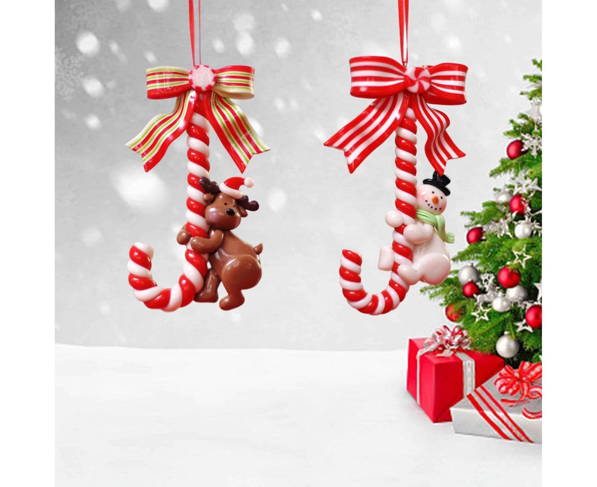 3Pcs Xmas Tree Pendant Candy Cane Crafts Soft Clay V1263-JX-736