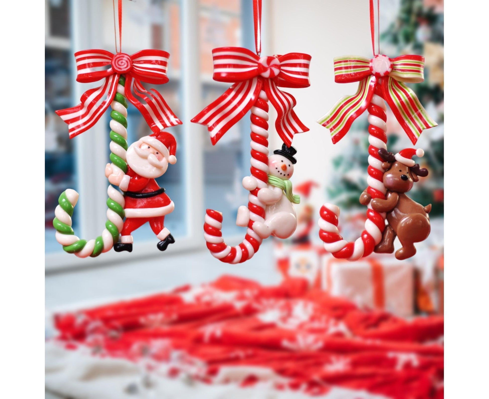 3Pcs Xmas Tree Pendant Candy Cane Crafts Soft Clay V1263-JX-736
