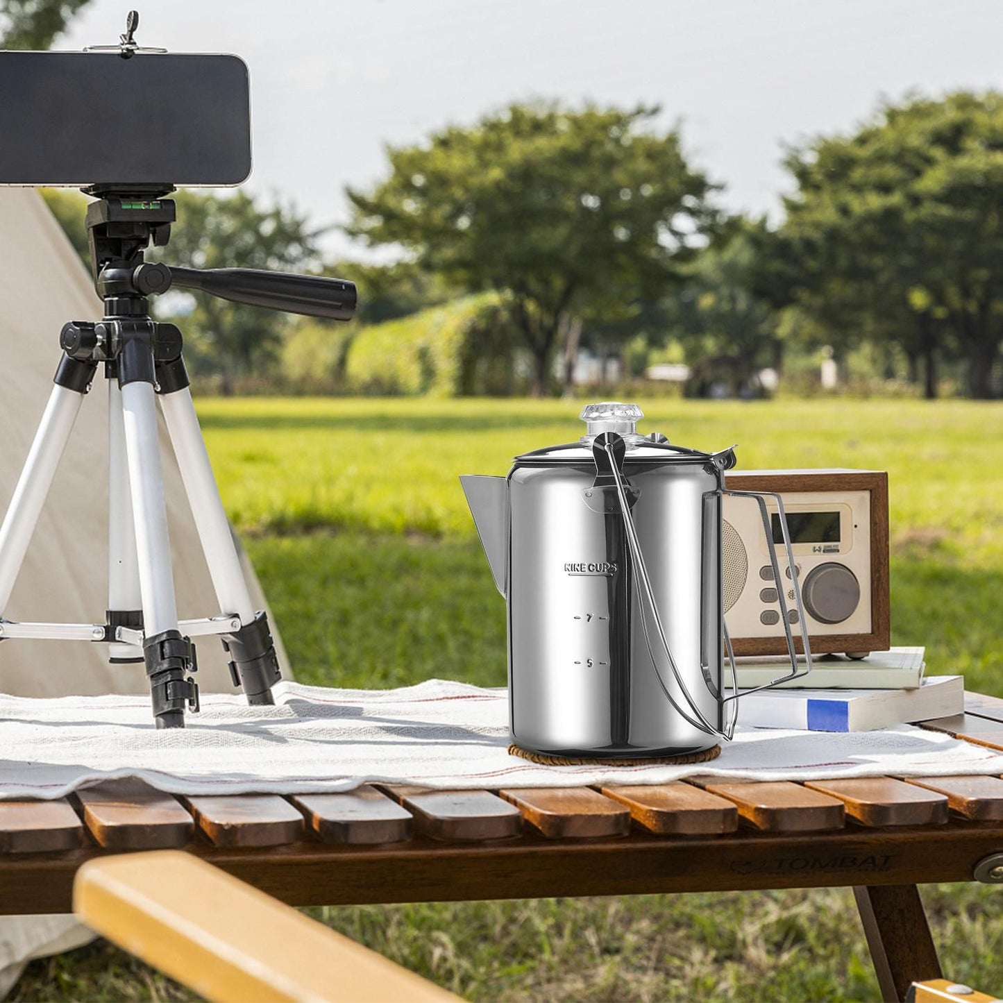 1.2L 9-Cup Stainless Steel Camping Percolator Coffee Pot Stovetop Coffee Maker 1Pc V1263-JX-7360