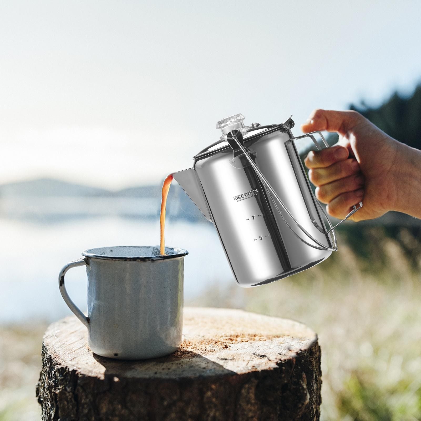1.2L 9-Cup Stainless Steel Camping Percolator Coffee Pot Stovetop Coffee Maker 1Pc V1263-JX-7360