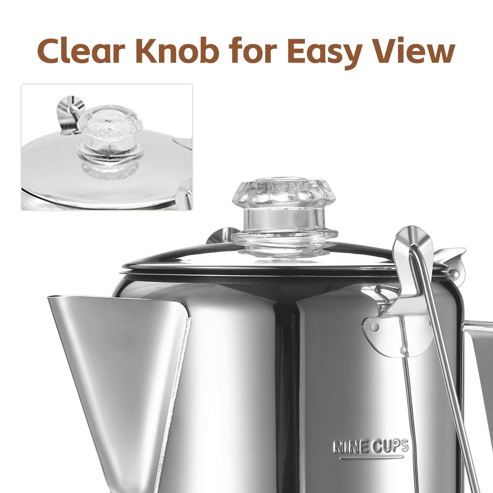 1.2L 9-Cup Stainless Steel Camping Percolator Coffee Pot Stovetop Coffee Maker 1Pc V1263-JX-7360
