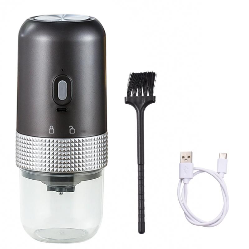 1pc Portable Electric Burr Coffee Grinder Grey 18.8cm 13W USB Rechargeable V1263-JX-7361