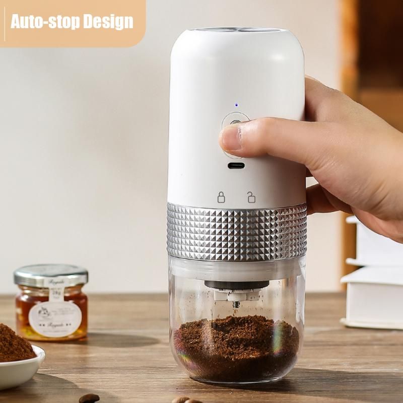 1pc Portable Electric Burr Coffee Grinder Grey 18.8cm 13W USB Rechargeable V1263-JX-7361