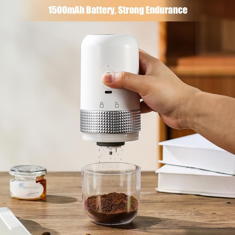 1pc Portable Electric Burr Coffee Grinder Grey 18.8cm 13W USB Rechargeable V1263-JX-7361