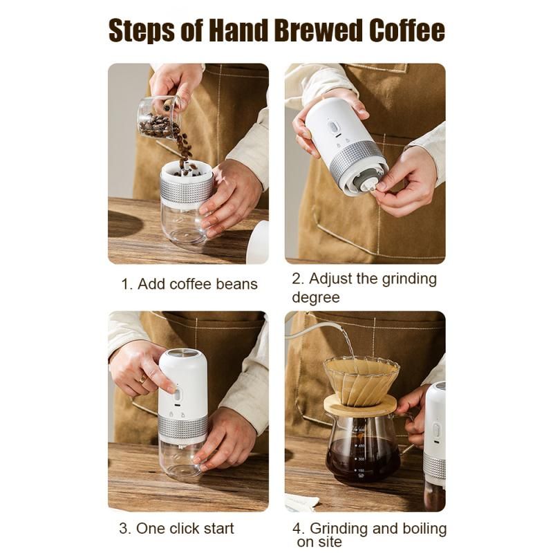 1pc Portable Electric Burr Coffee Grinder Grey 18.8cm 13W USB Rechargeable V1263-JX-7361