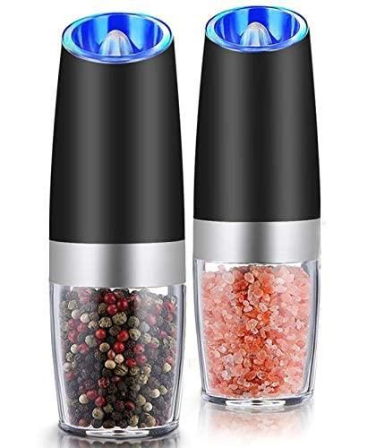 2PACK Gravity Electric Pepper and Salt Grinder Set Stainless Steel Black V1263-JX-7362