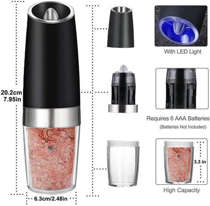 2PACK Gravity Electric Pepper and Salt Grinder Set Stainless Steel Black V1263-JX-7362