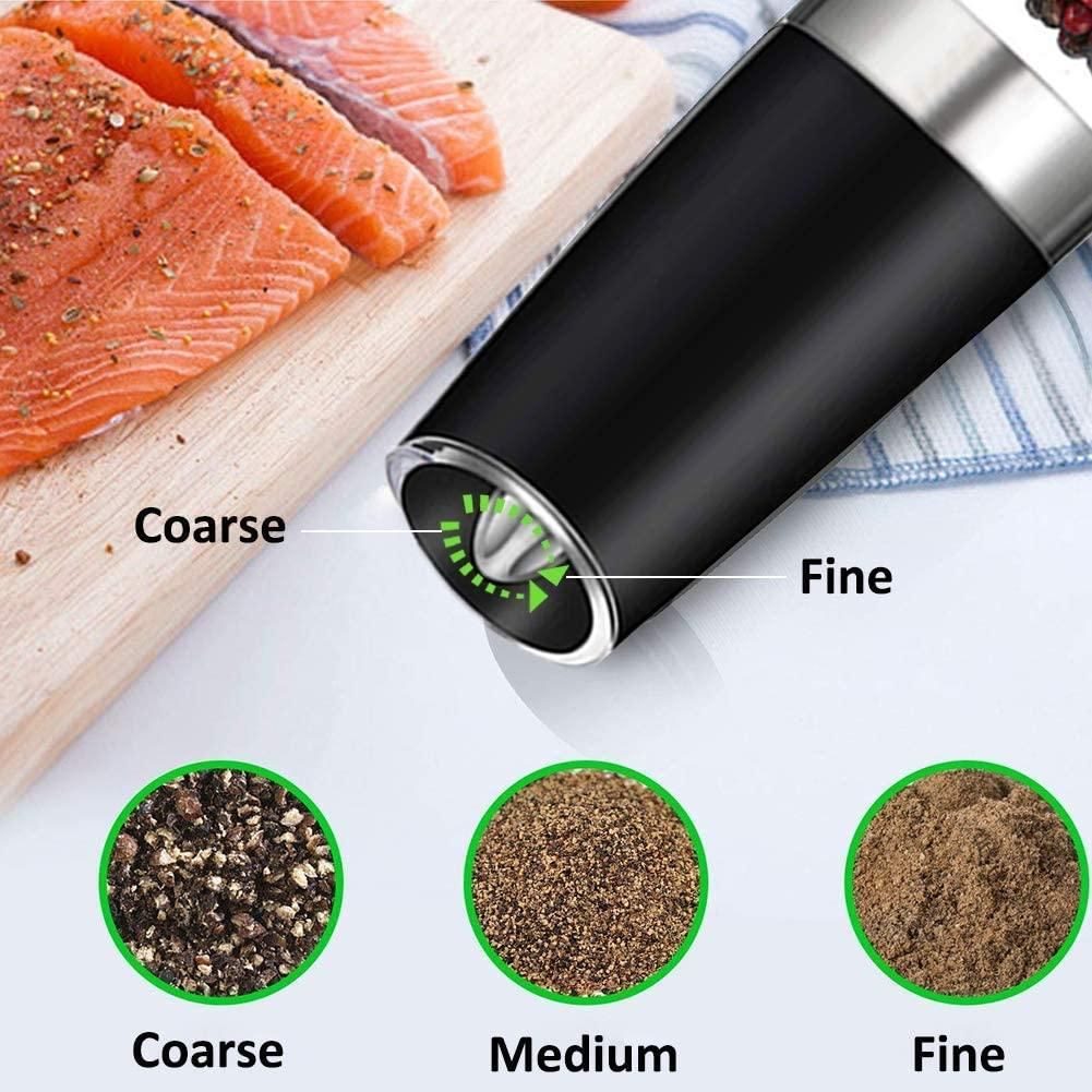 2PACK Gravity Electric Pepper and Salt Grinder Set Stainless Steel Black V1263-JX-7362