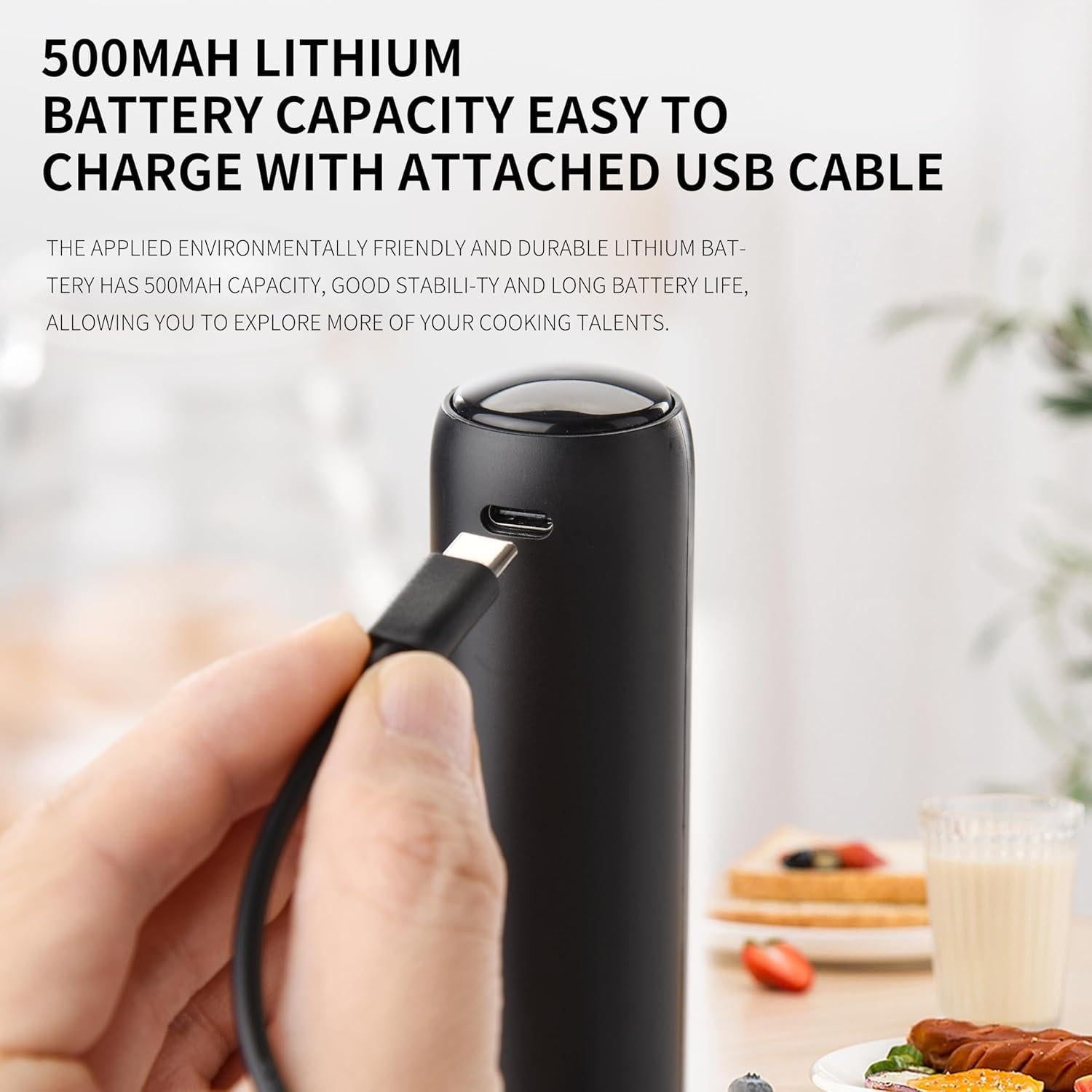 Electric Rechargeable Milk Mixer Handheld Frother USB Charging Black 1pc V1263-JX-7368