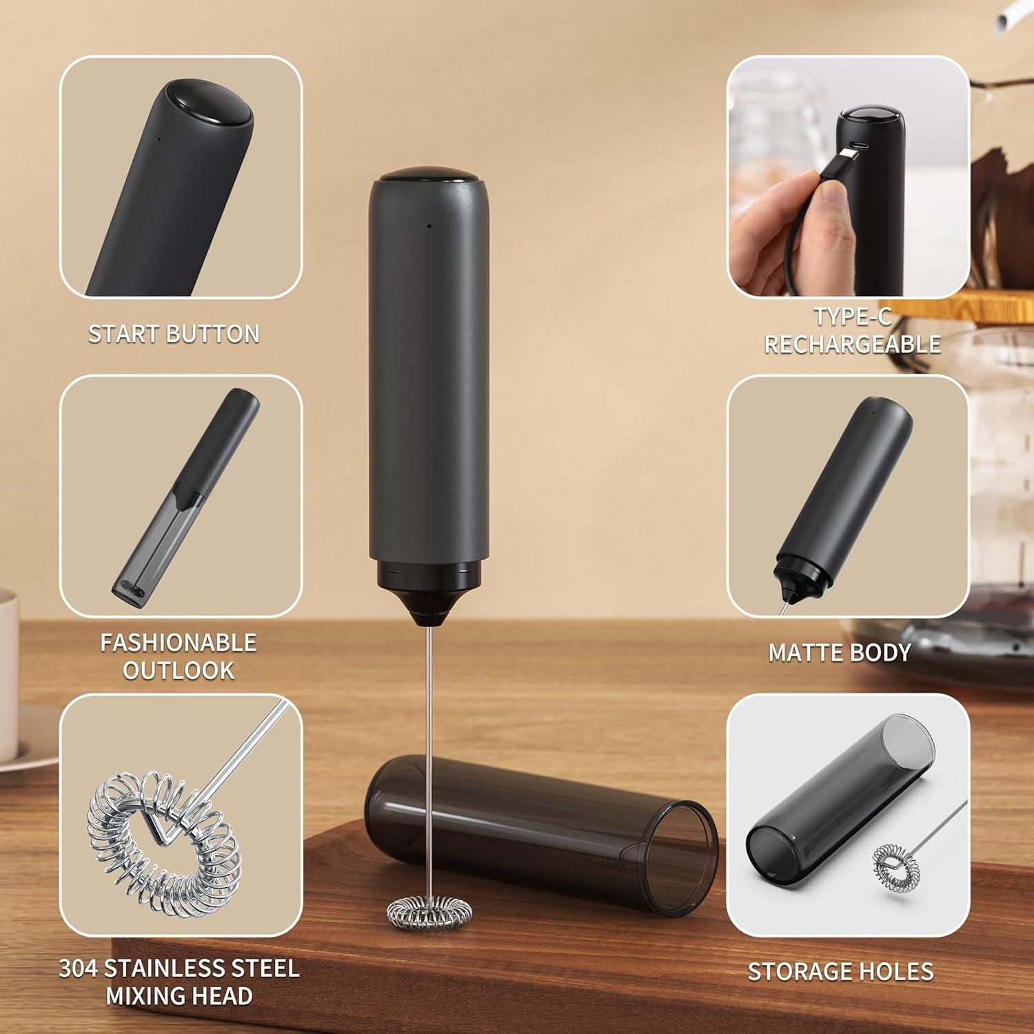 Electric Rechargeable Milk Mixer Handheld Frother USB Charging Black 1pc V1263-JX-7368