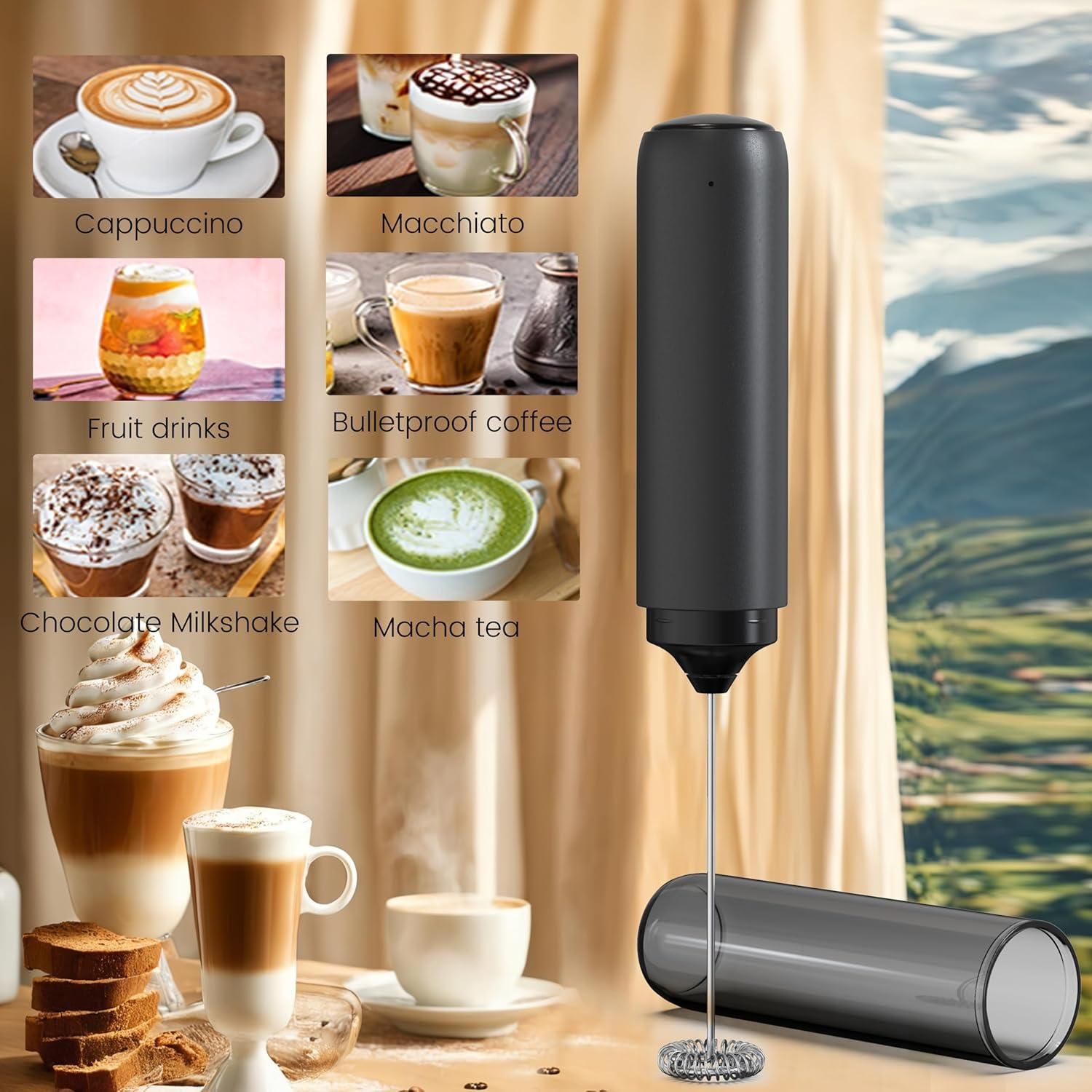 Electric Rechargeable Milk Mixer Handheld Frother USB Charging Black 1pc V1263-JX-7368