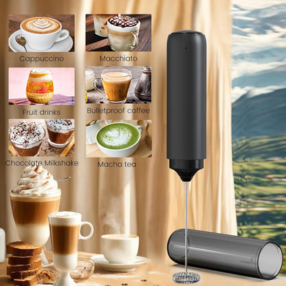 Electric Rechargeable Milk Mixer Handheld Frother USB Charging Black 1pc V1263-JX-7368