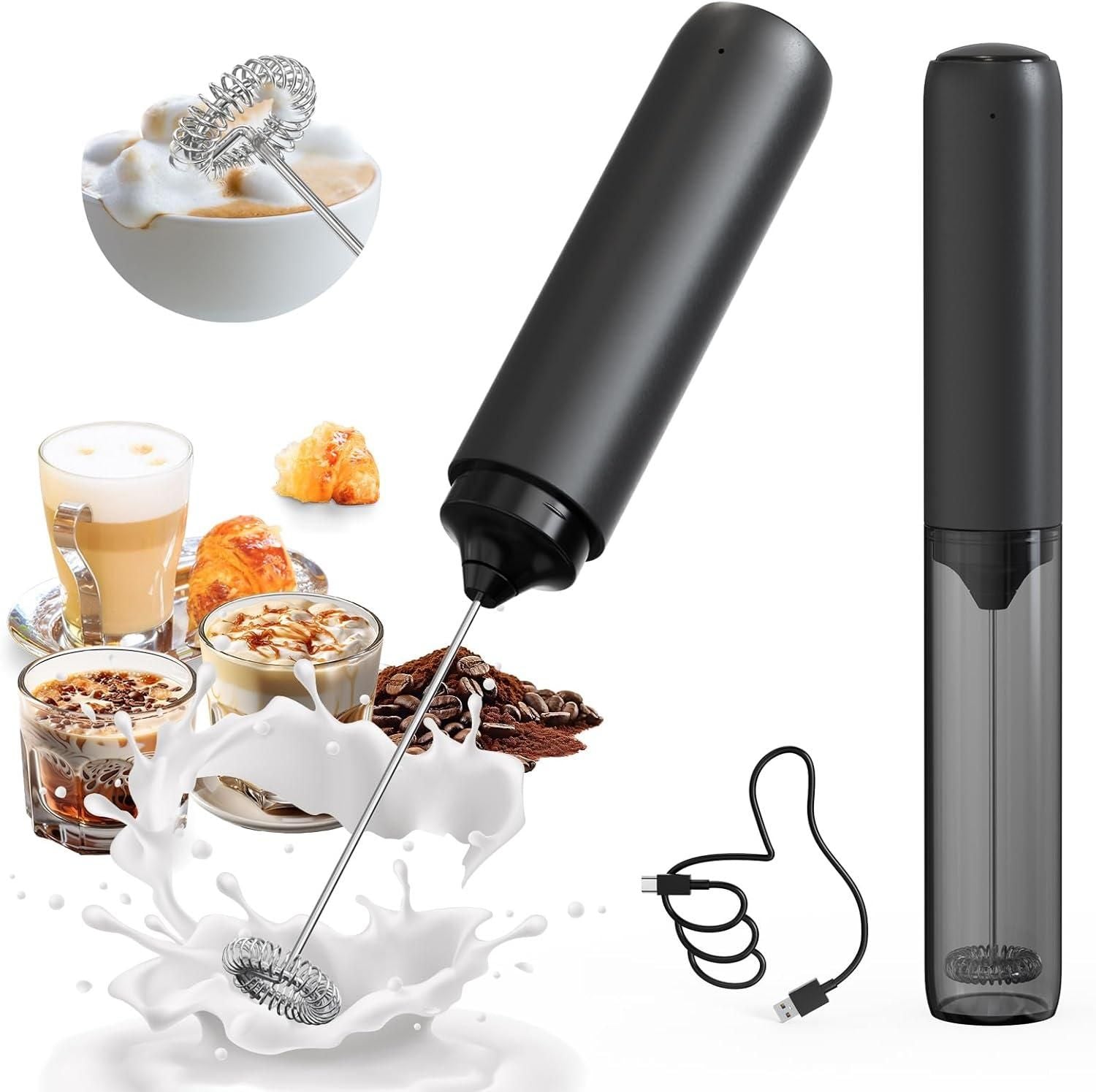 Electric Rechargeable Milk Mixer Handheld Frother USB Charging Black 1pc V1263-JX-7368