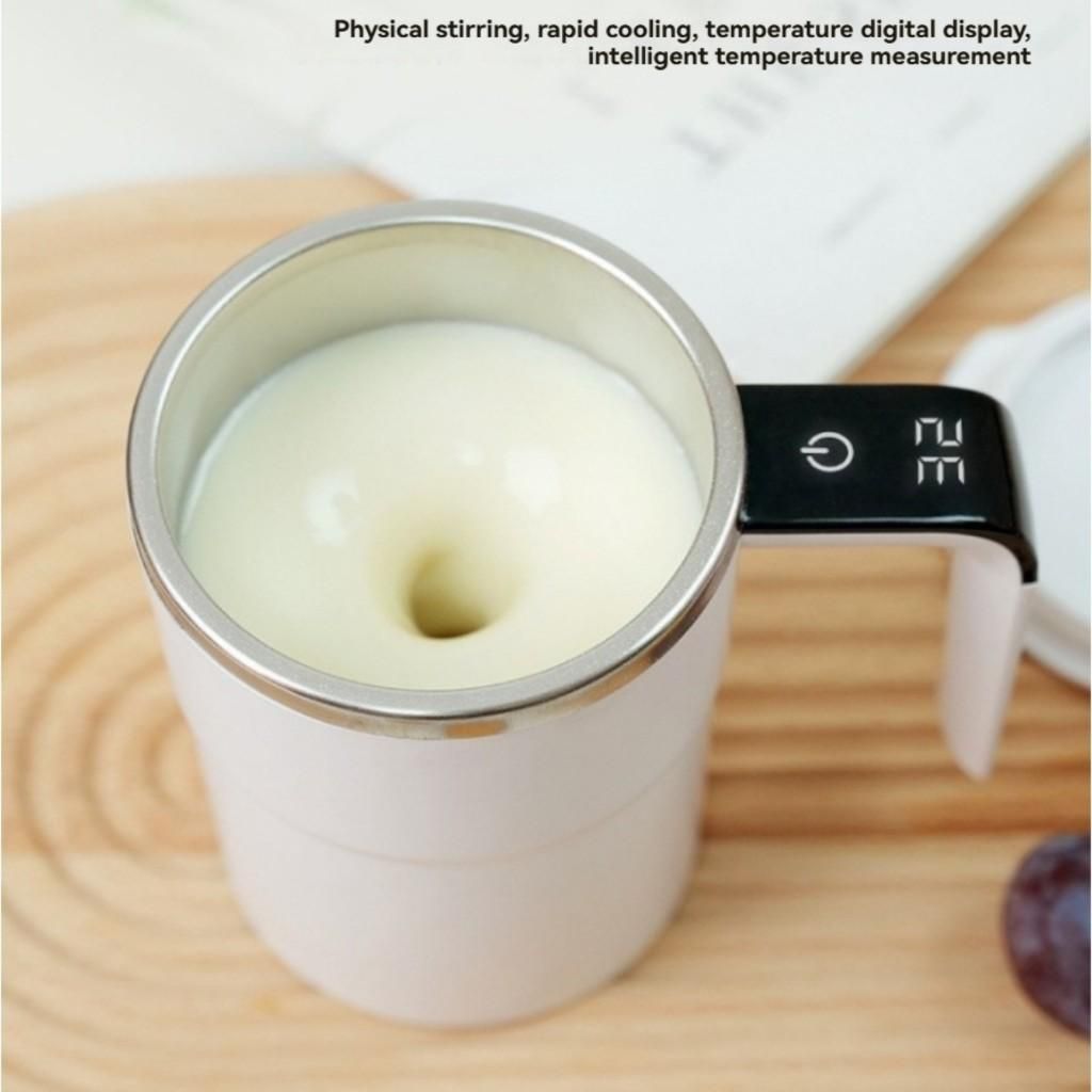Electric Stirring Cup White 8x13.8cm 380ml with Temperature Display 1pc V1263-JX-7369