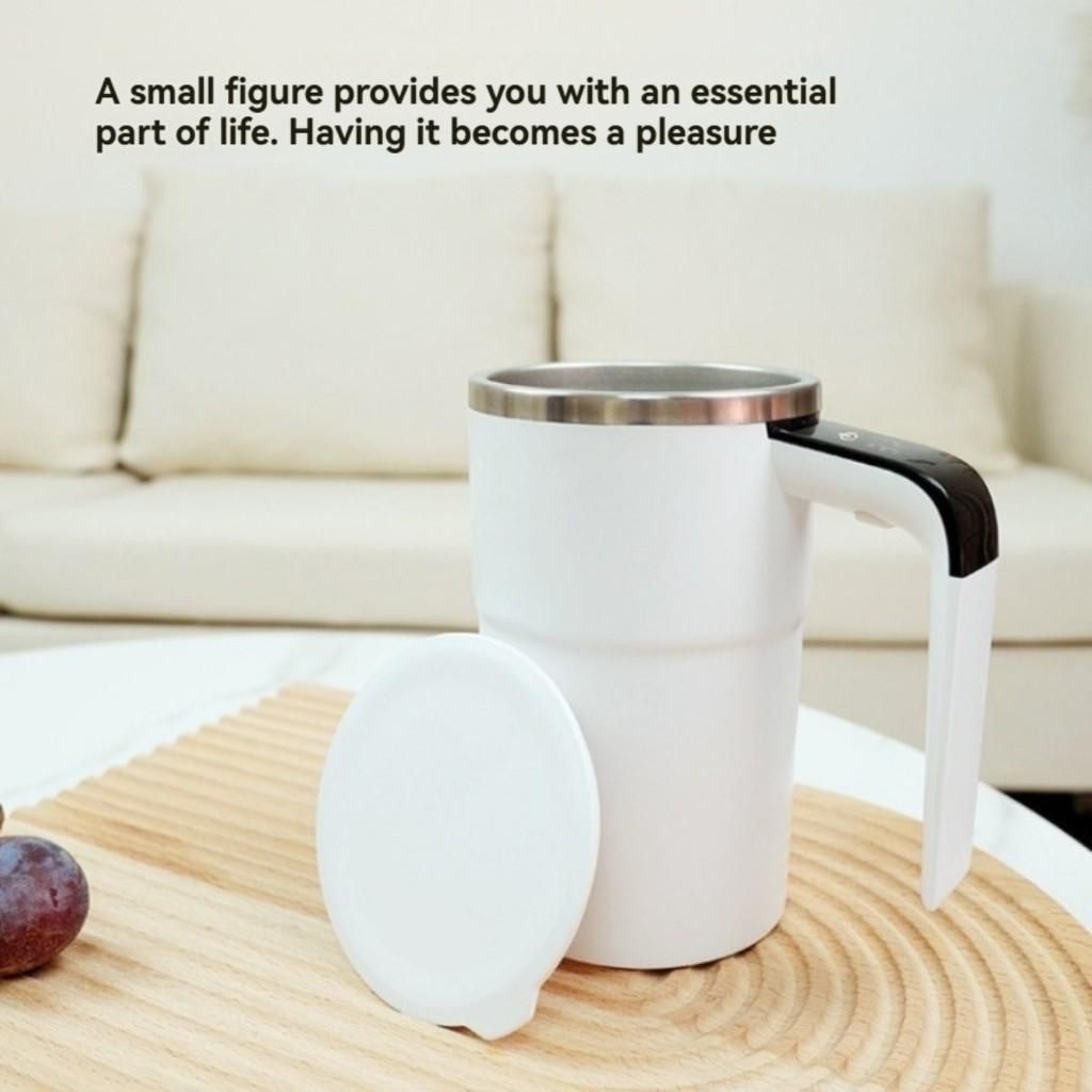 Electric Stirring Cup White 8x13.8cm 380ml with Temperature Display 1pc V1263-JX-7369
