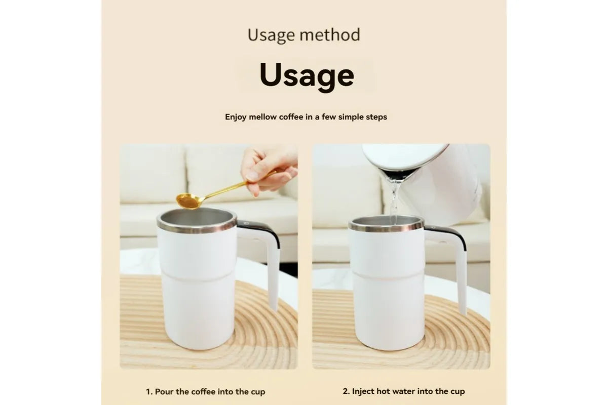 Electric Stirring Cup White 8x13.8cm 380ml with Temperature Display 1pc V1263-JX-7369