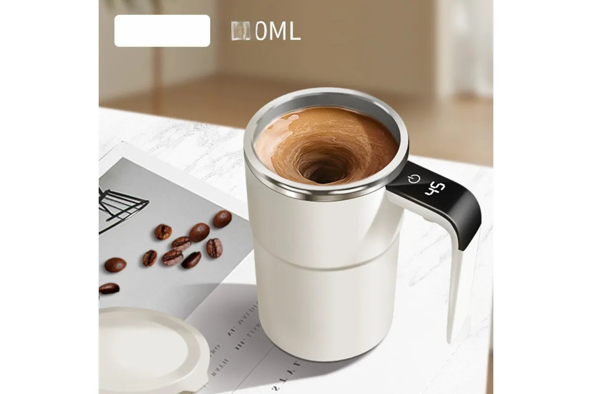 Electric Stirring Cup White 8x13.8cm 380ml with Temperature Display 1pc V1263-JX-7369