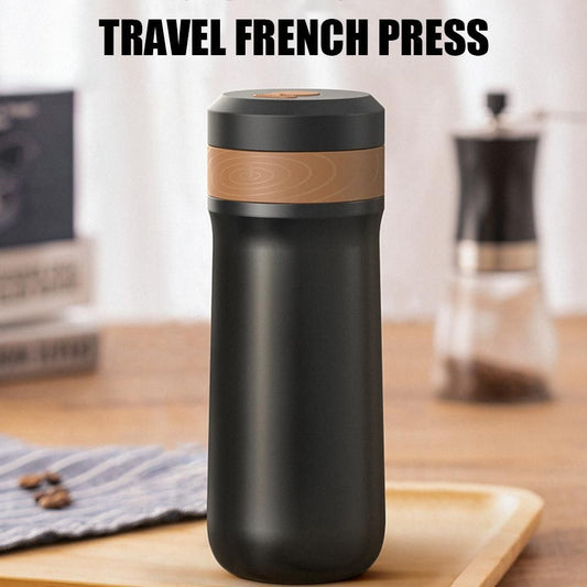 Insulated French Press Pot 320ml Outdoor Travel Portable Stainless Steel Insulated French Press Pot Tea Maker V1263-JX-7370