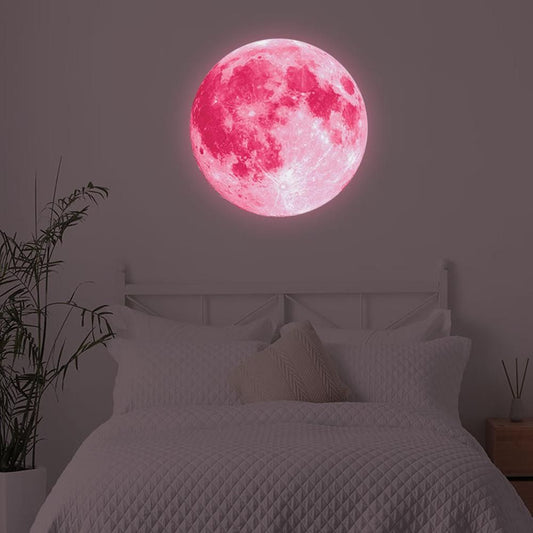 30X30CM Glow in The Dark Stars and Moon for Ceiling Decorations Glow Wall Stickers -Pink V1263-JX-7375-2