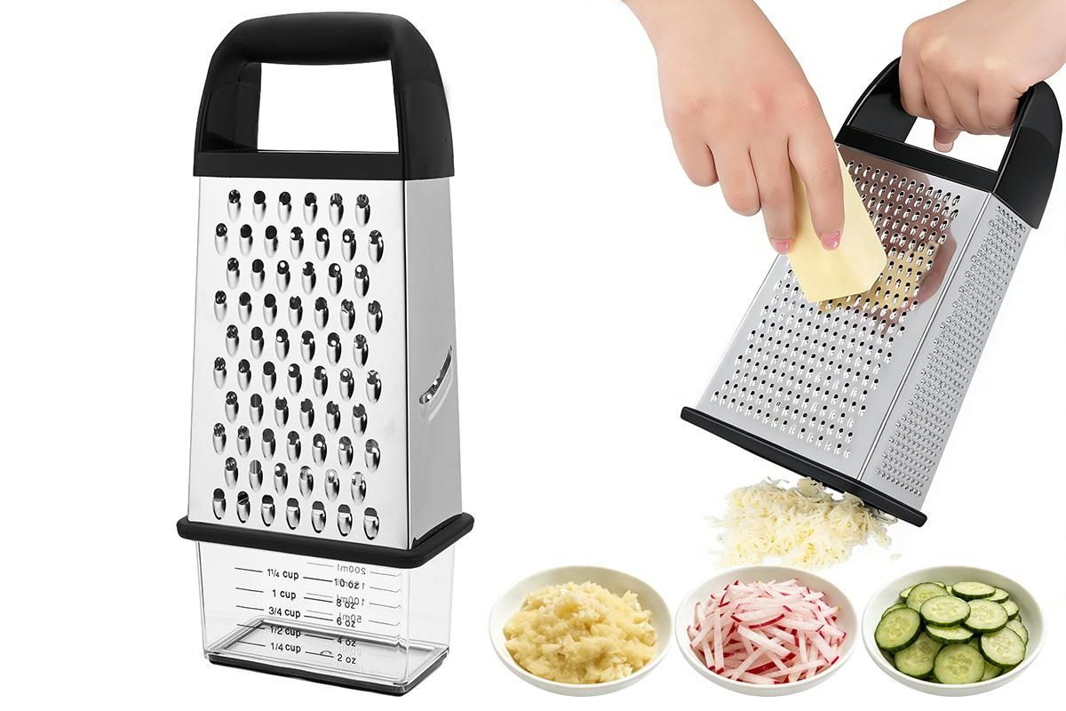 Box Grater with Container Stainless Steel Coarse Fine Slicer Non Slip Base V1263-JX-7381