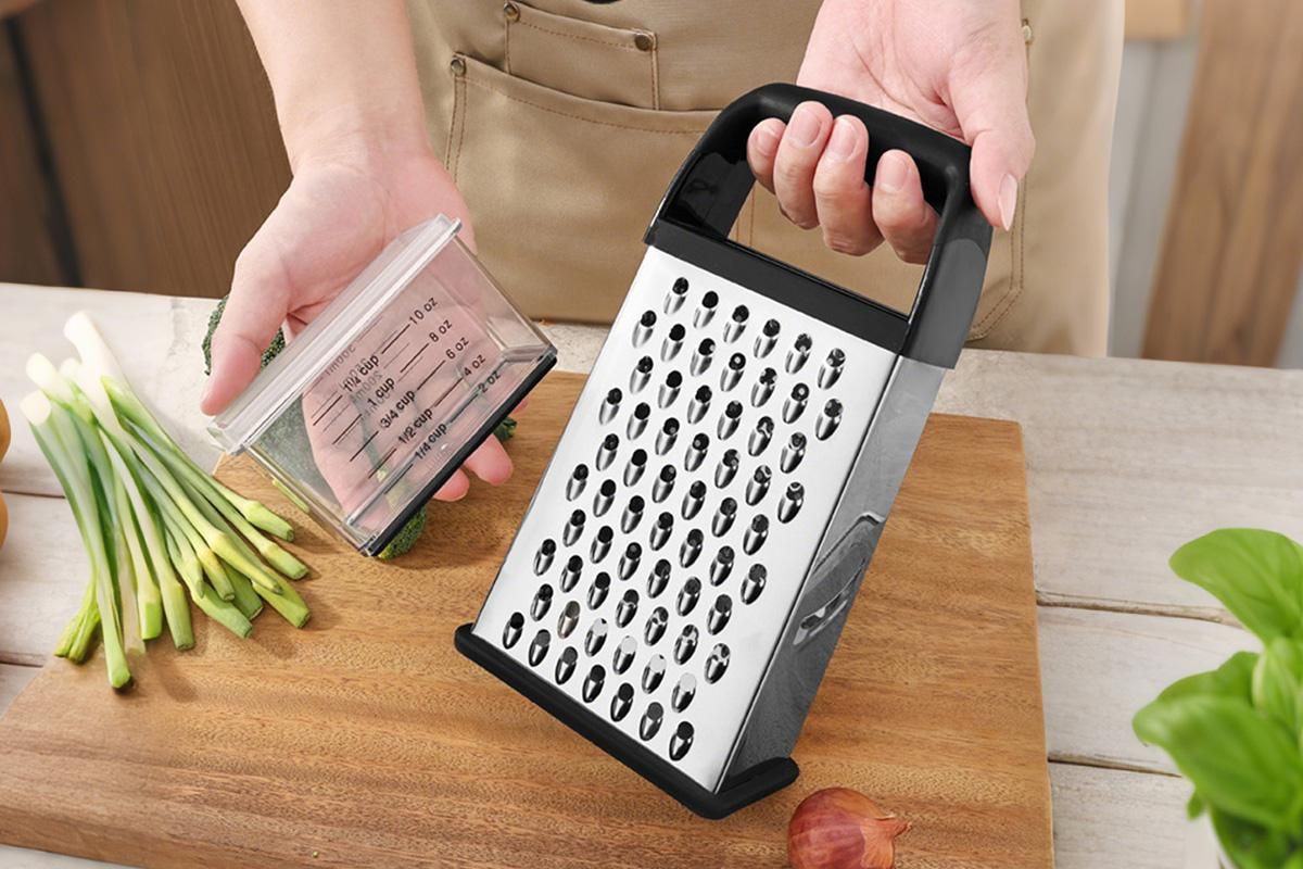 Box Grater with Container Stainless Steel Coarse Fine Slicer Non Slip Base V1263-JX-7381