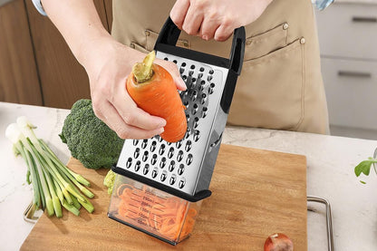 Box Grater with Container Stainless Steel Coarse Fine Slicer Non Slip Base V1263-JX-7381