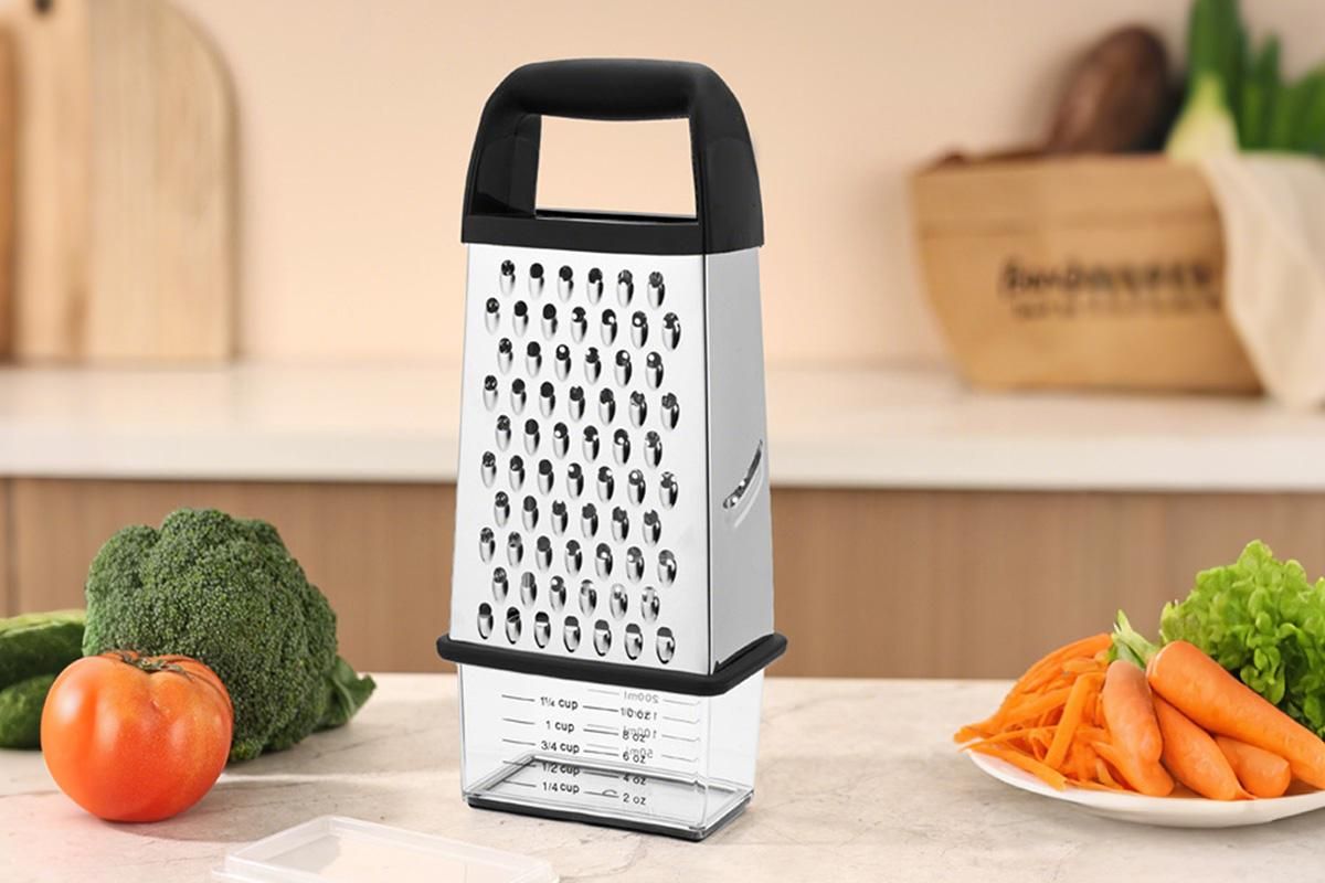 Box Grater with Container Stainless Steel Coarse Fine Slicer Non Slip Base V1263-JX-7381