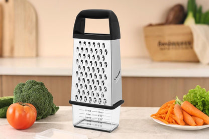 Box Grater with Container Stainless Steel Coarse Fine Slicer Non Slip Base V1263-JX-7381
