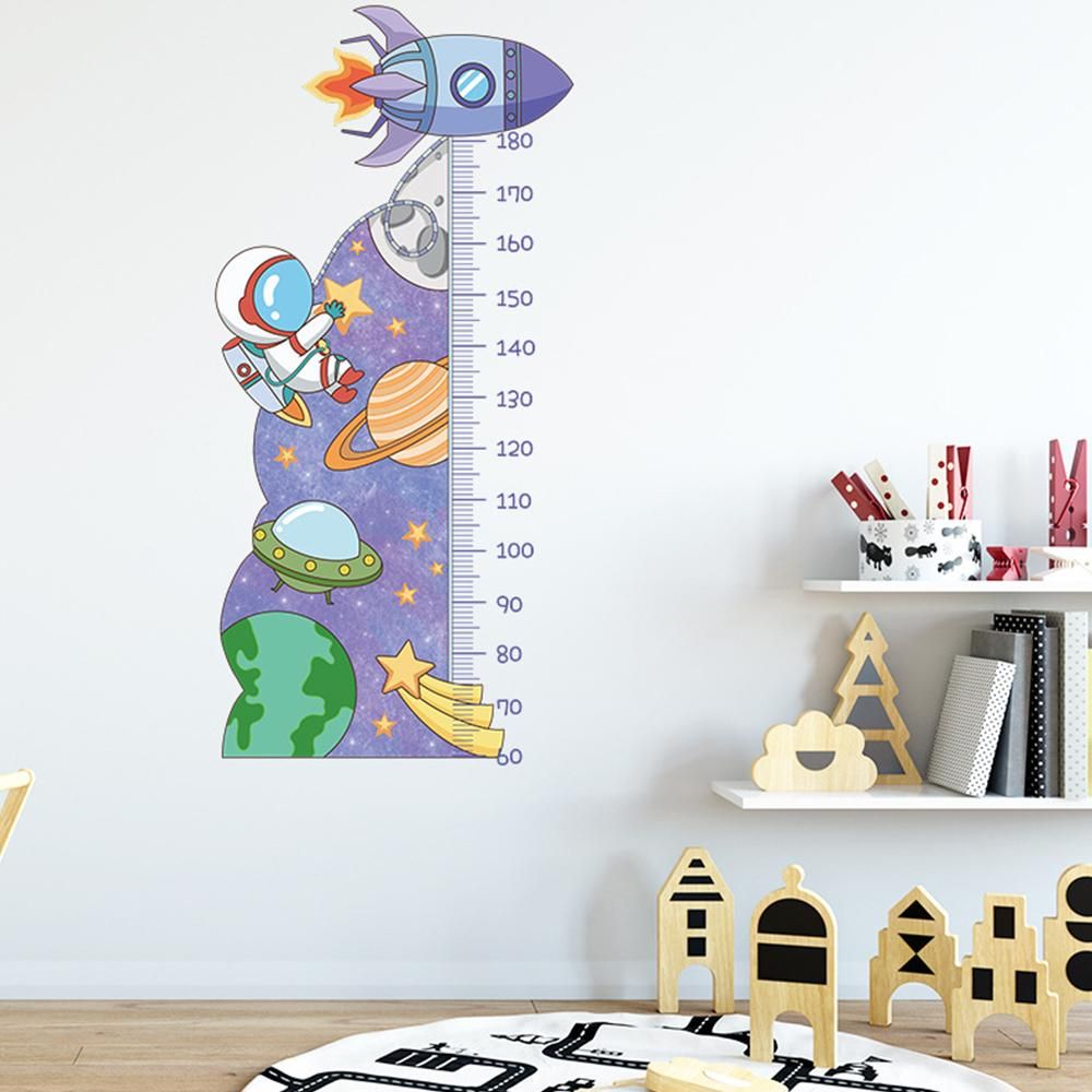 Cartoon Universe Starry Sky Astronaut Spaceship Rocket Height Sticker Wall Decals V1263-JX-7384
