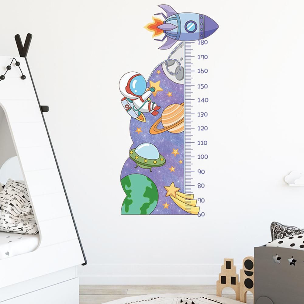 Cartoon Universe Starry Sky Astronaut Spaceship Rocket Height Sticker Wall Decals V1263-JX-7384