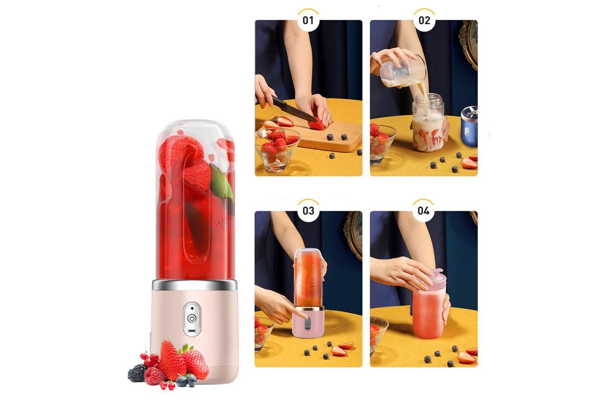 Electric Mini Juice Maker Portable 400ml Blender Smoothie Juicer Machine-Pink V1263-JX-7389