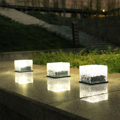 Solar LED Ice Cube Floor Tile Ground Lamp Lawn Lamp -White V1263-JX-7400