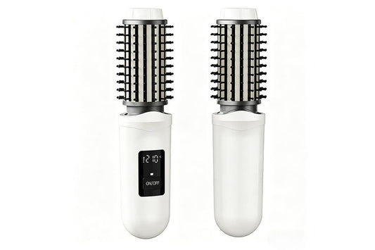 2 in 1 Cordless Hair Straightener Brush Curling Iron with LCD Display-White V1263-JX-7413-1