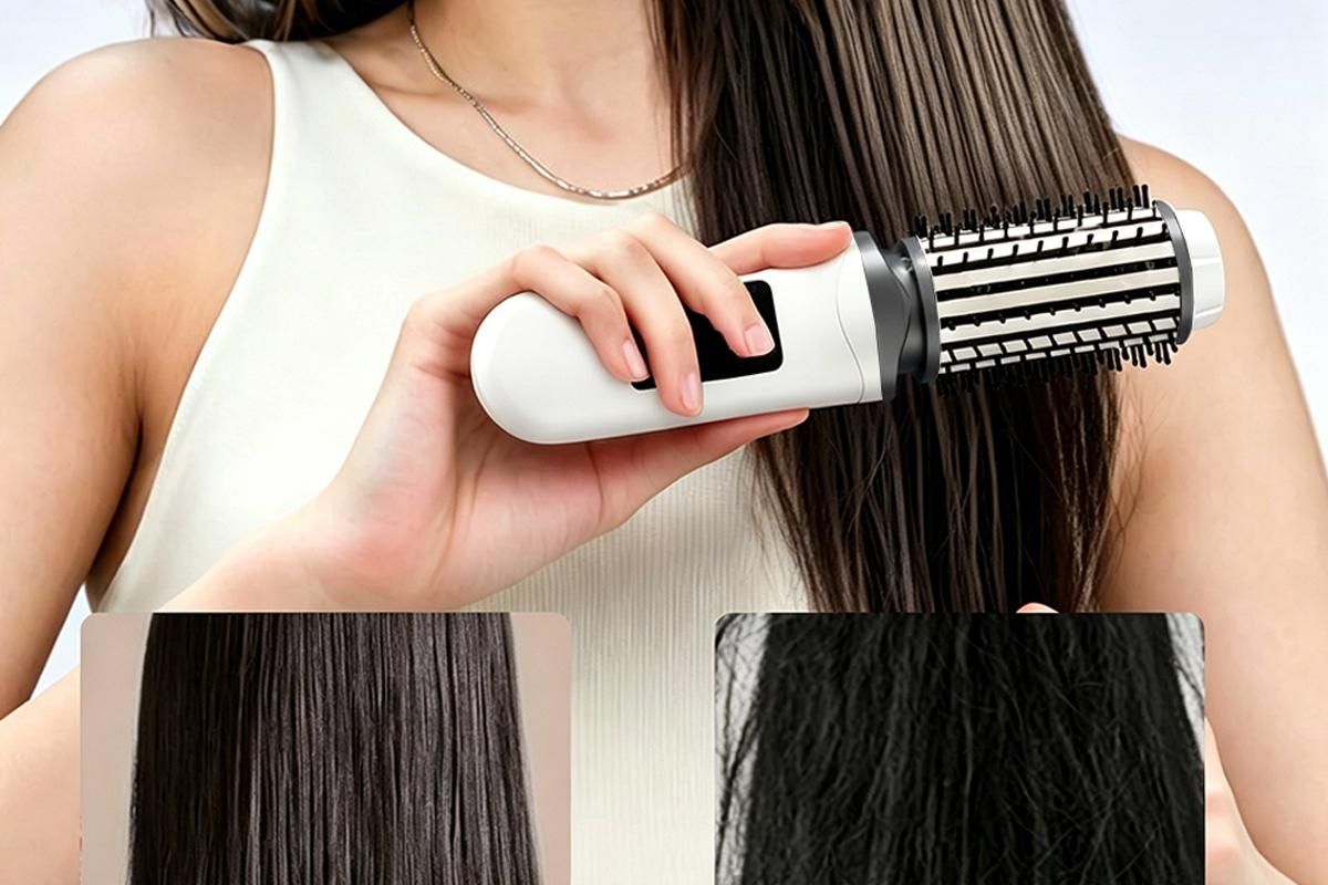 2 in 1 Cordless Hair Straightener Brush Curling Iron with LCD Display-White V1263-JX-7413-1