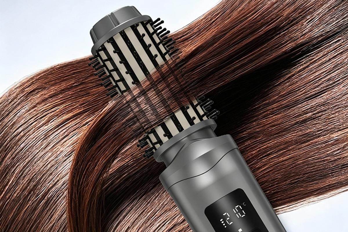 2 in 1 Cordless Hair Straightener Brush Curling Iron with LCD Display-Grey V1263-JX-7413-2