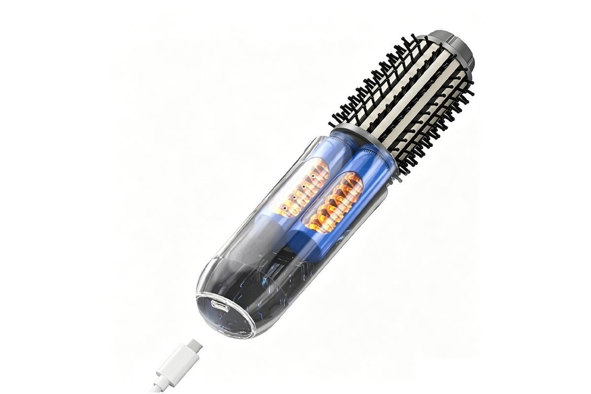 2 in 1 Cordless Hair Straightener Brush Curling Iron with LCD Display-Grey V1263-JX-7413-2