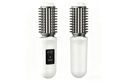 2 in 1 Cordless Hair Straightener Brush Curling Iron with LCD Display-Grey V1263-JX-7413-2