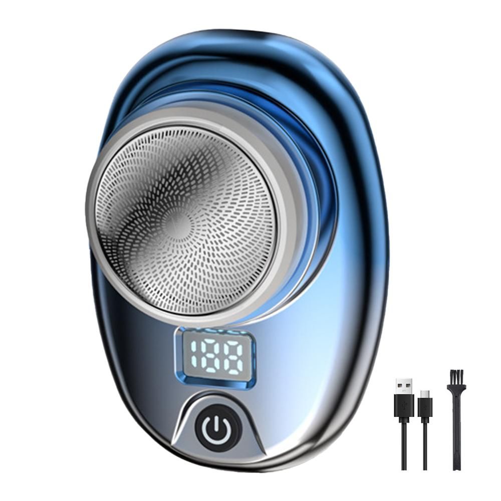 2pcs Mini Shaver Portable Electric Shaver Upgrade Rechargeable Pocket Razor for Men -Blue and Silver V1263-JX-7422