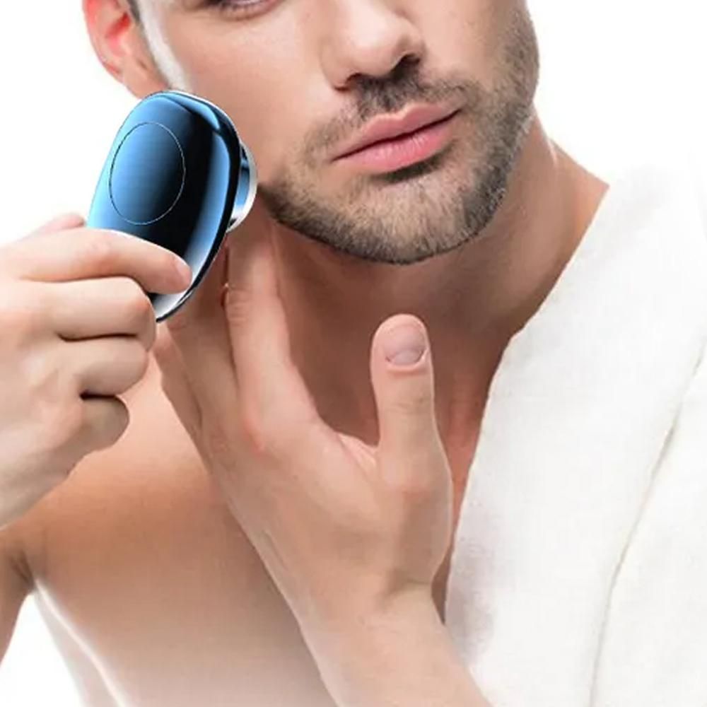 2pcs Mini Shaver Portable Electric Shaver Upgrade Rechargeable Pocket Razor for Men -Blue and Silver V1263-JX-7422