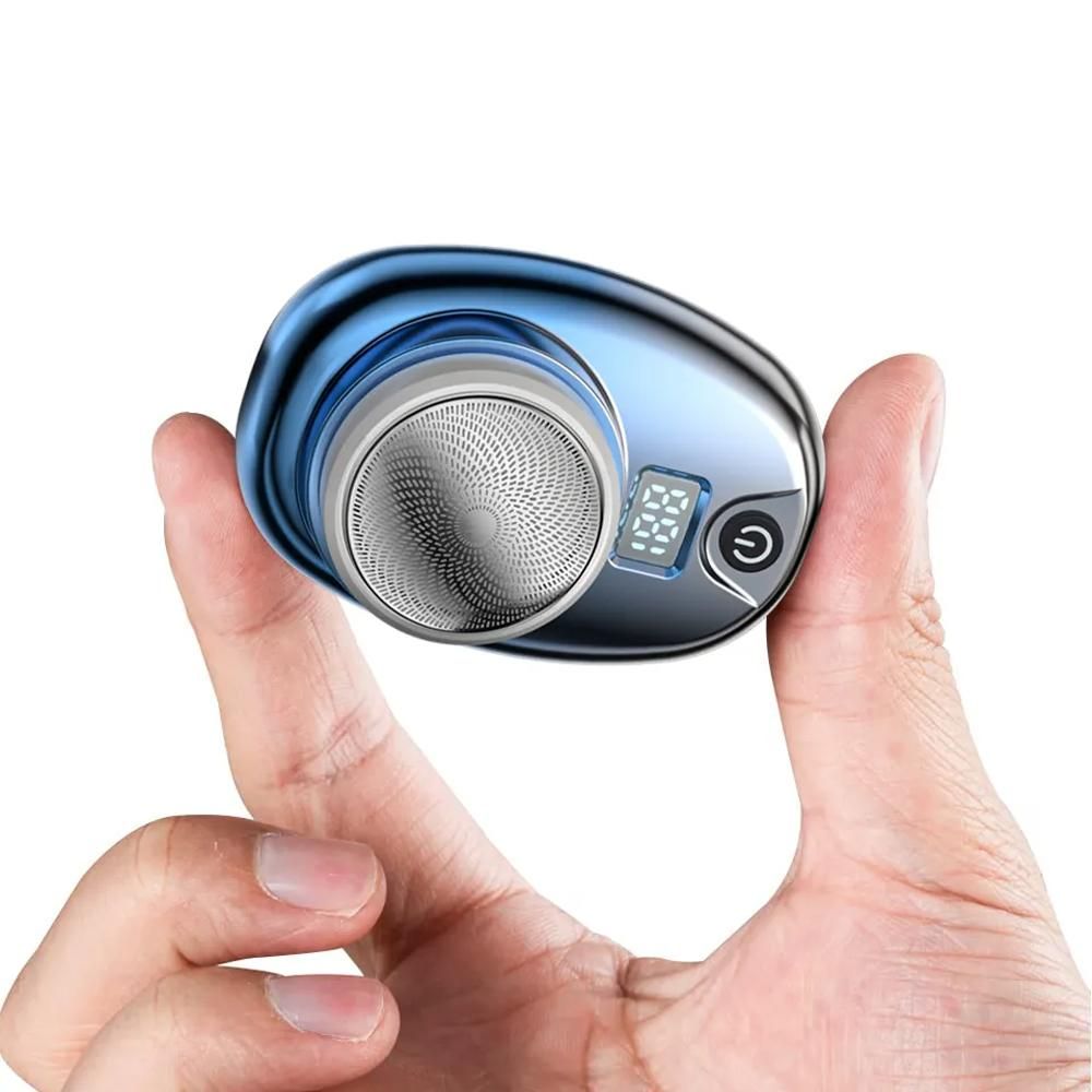 2pcs Mini Shaver Portable Electric Shaver Upgrade Rechargeable Pocket Razor for Men -Blue and Silver V1263-JX-7422