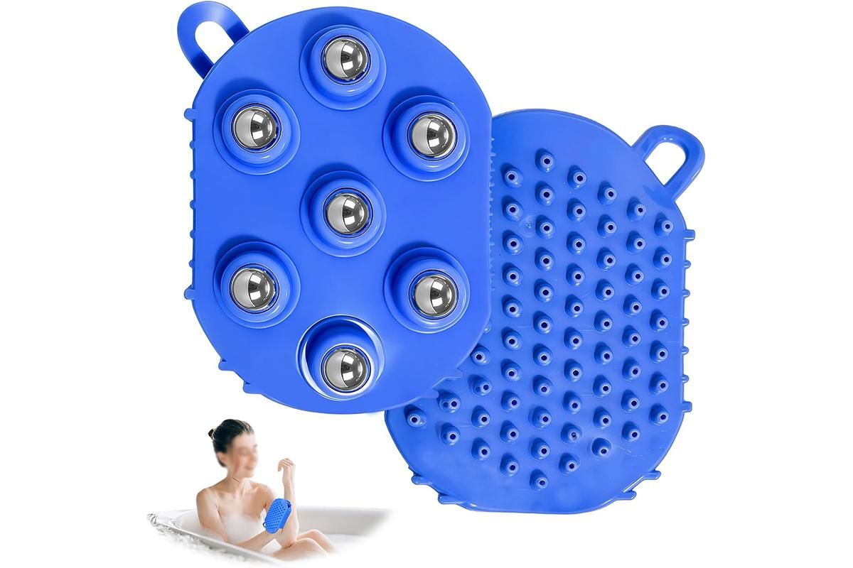 2Pcs Roller Ball Massager Glove Lymphatic Massage Muscle Release for Back-Blue V1263-JX-7426-2