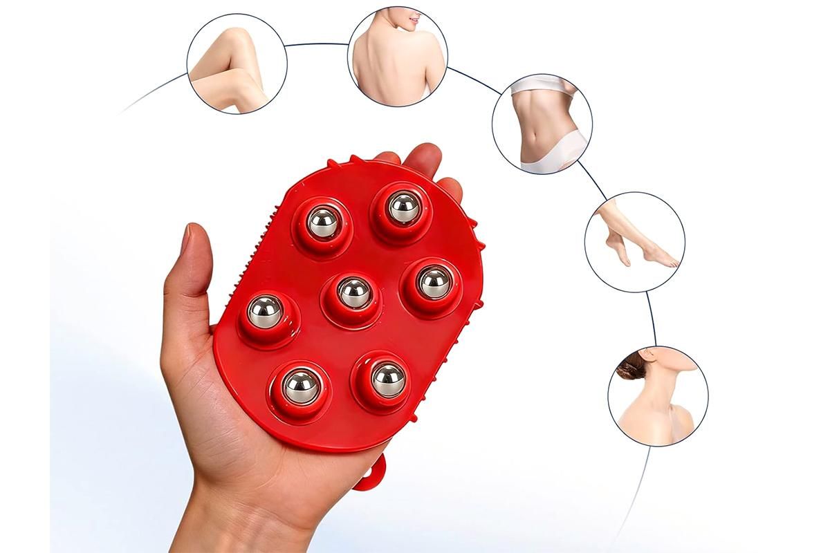 2Pcs Roller Ball Massager Glove Lymphatic Massage Muscle Release for Back-Red V1263-JX-7426-3