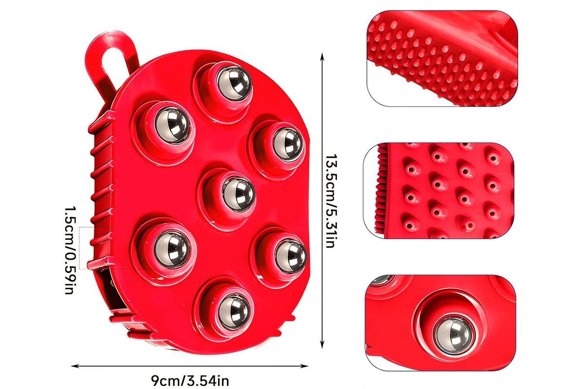 2Pcs Roller Ball Massager Glove Lymphatic Massage Muscle Release for Back-Red V1263-JX-7426-3