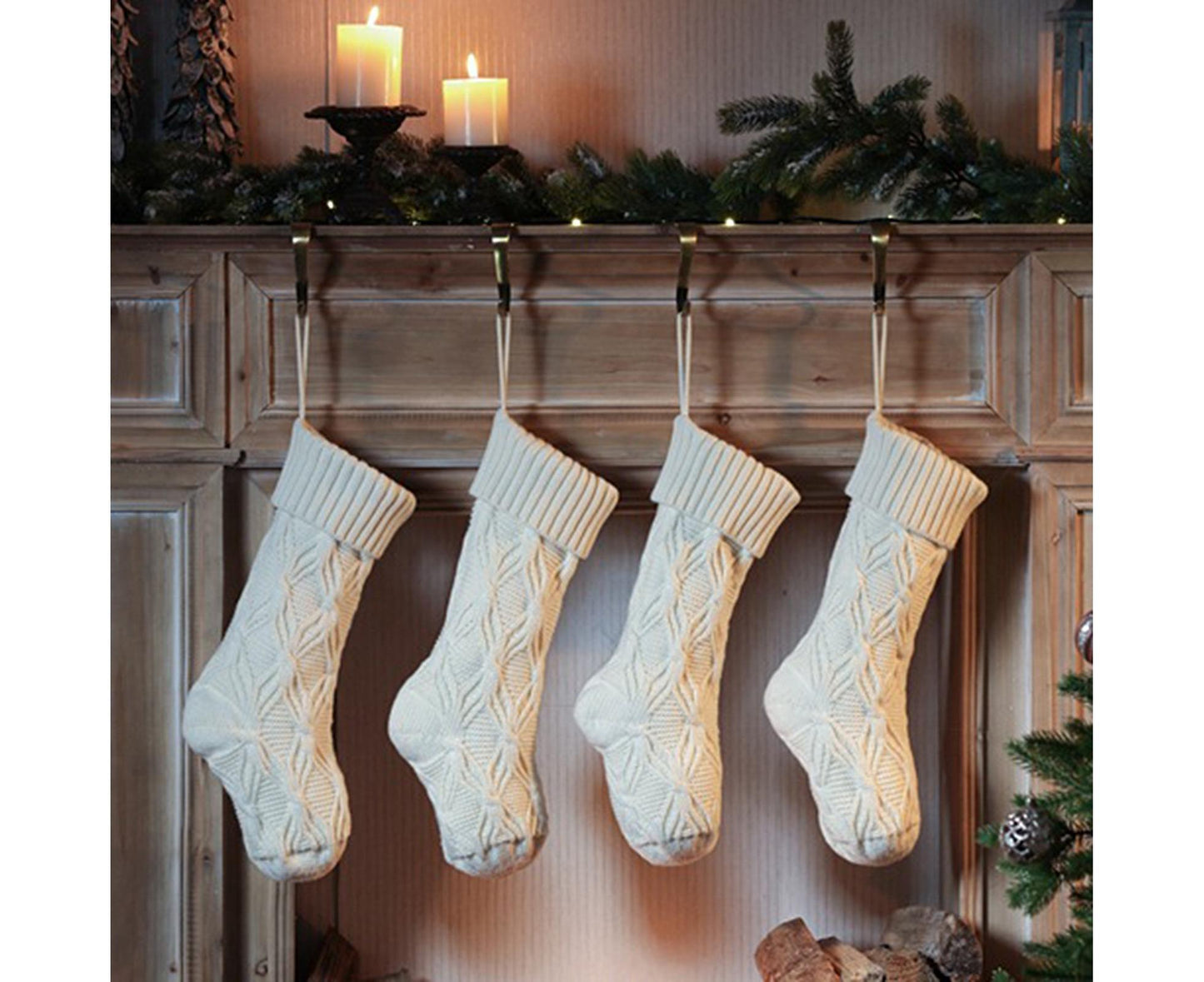 1Pc Xmas Stockings Knitted Hanging Socks-Ivory V1263-JX-743