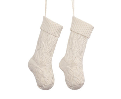 1Pc Xmas Stockings Knitted Hanging Socks-Ivory V1263-JX-743