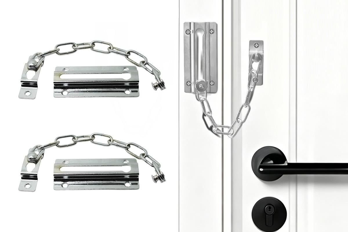 2Pcs Door Security Chain Lock Door Chain Lock with 12 Screws for Wood Door-Silver V1263-JX-7439-1