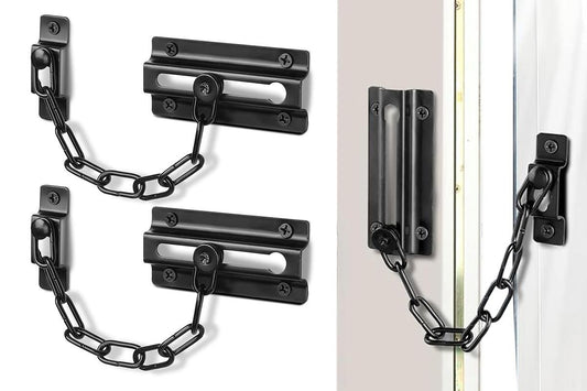 2Pcs Door Security Chain Lock Door Chain Lock with 12 Screws for Wood Door-Black V1263-JX-7439-2