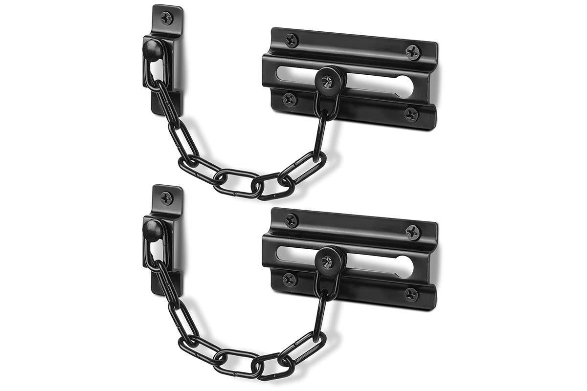2Pcs Door Security Chain Lock Door Chain Lock with 12 Screws for Wood Door-Black V1263-JX-7439-2