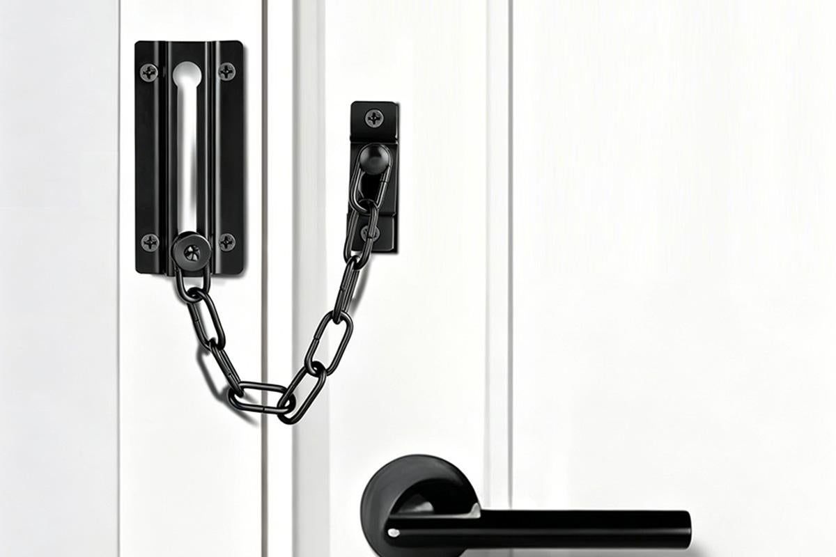 2Pcs Door Security Chain Lock Door Chain Lock with 12 Screws for Wood Door-Black V1263-JX-7439-2