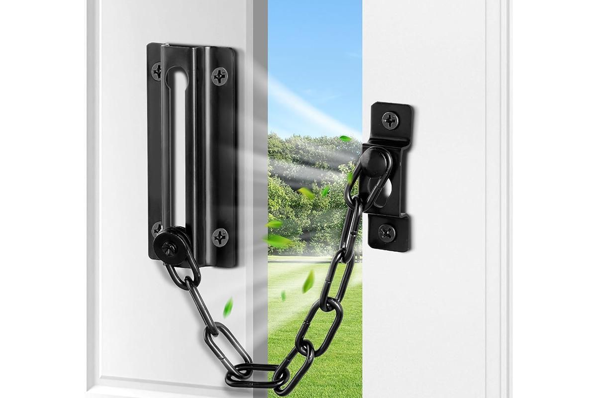 2Pcs Door Security Chain Lock Door Chain Lock with 12 Screws for Wood Door-Black V1263-JX-7439-2